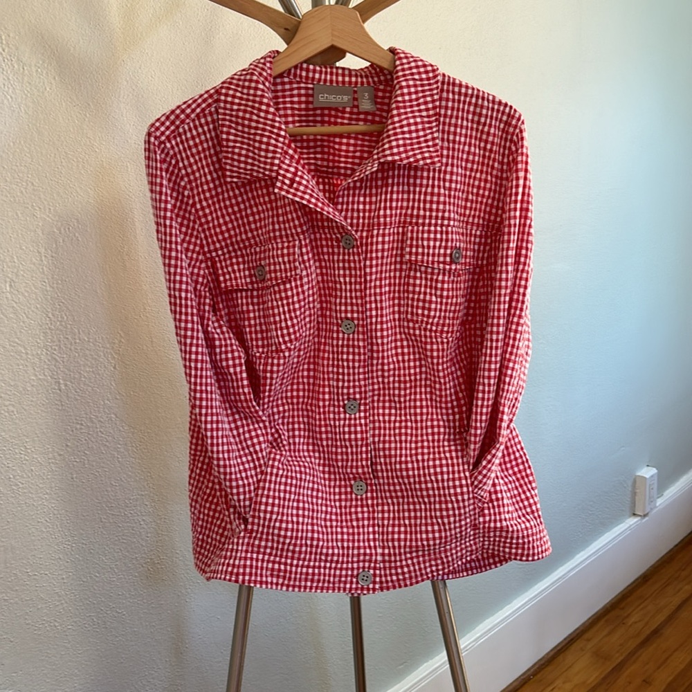 Chico’s Red Gingham Lightweight Jacket - image 2